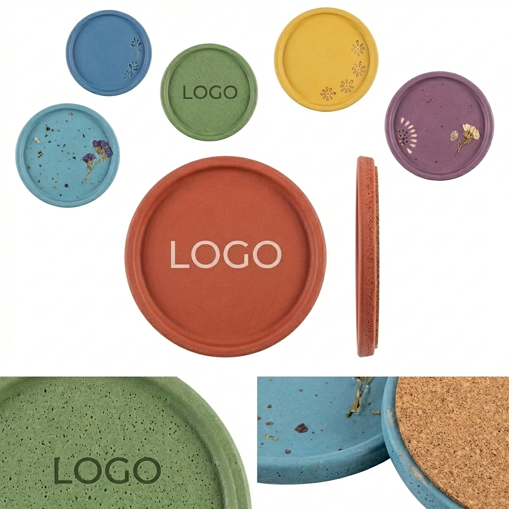 Artisan Concrete Coasters with Cork Base