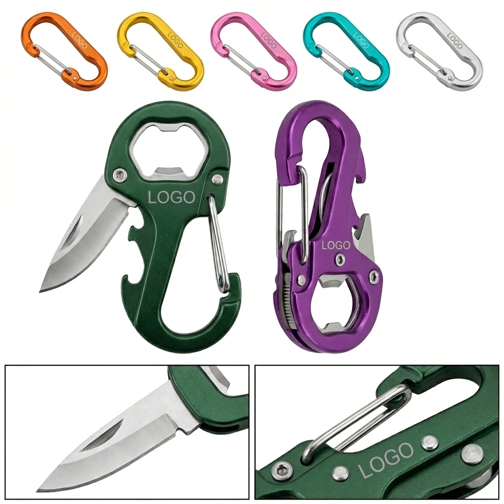 Multicolor Carabiner Multi-Tool with Folding Blade