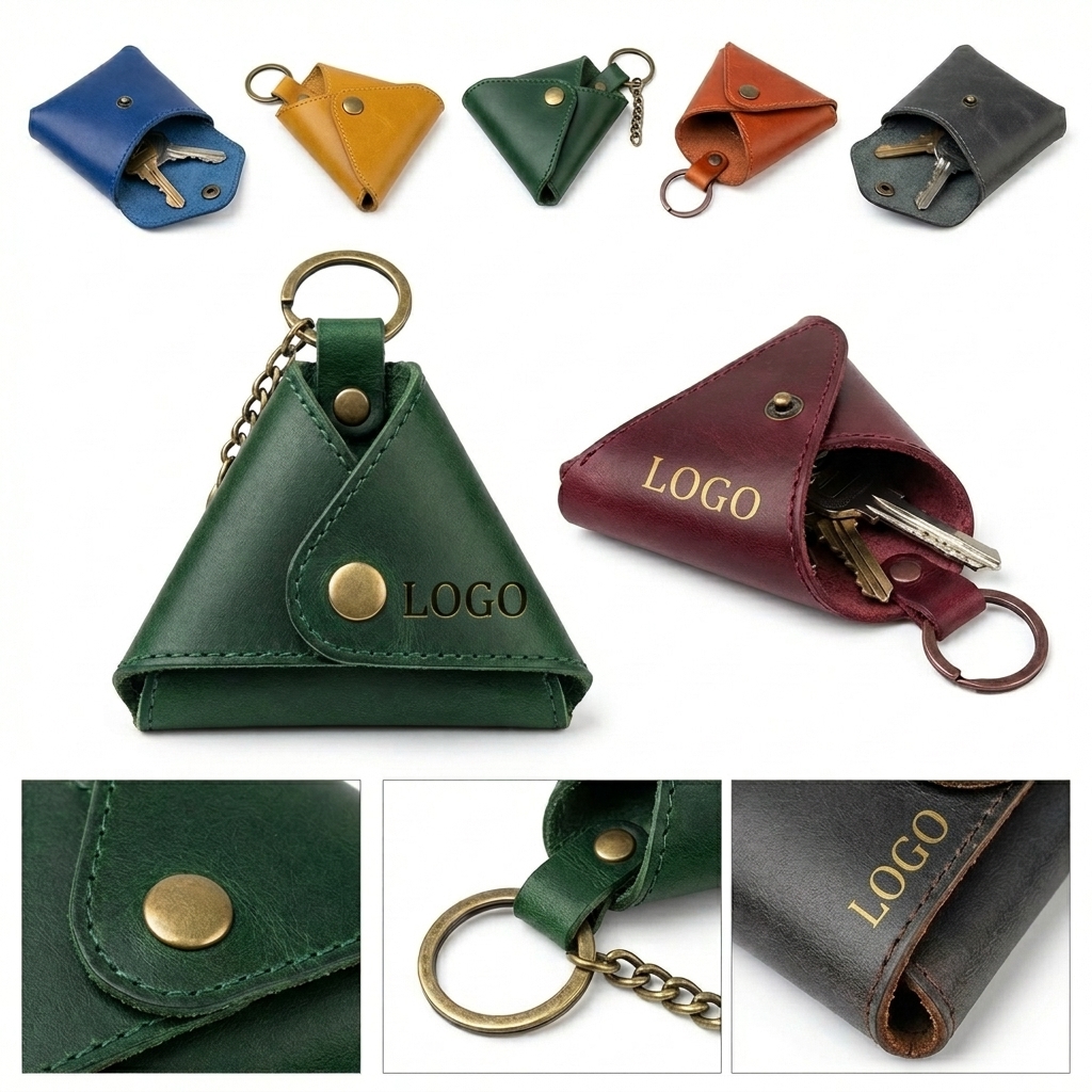 Triangular PU Leather Coin & Card Wallet with Snap Closure