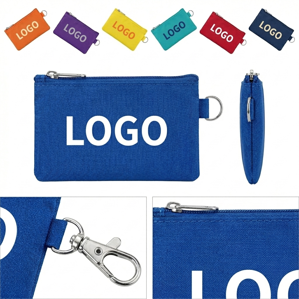 Slim Zippered Nylon Multi-Color Card Pouch