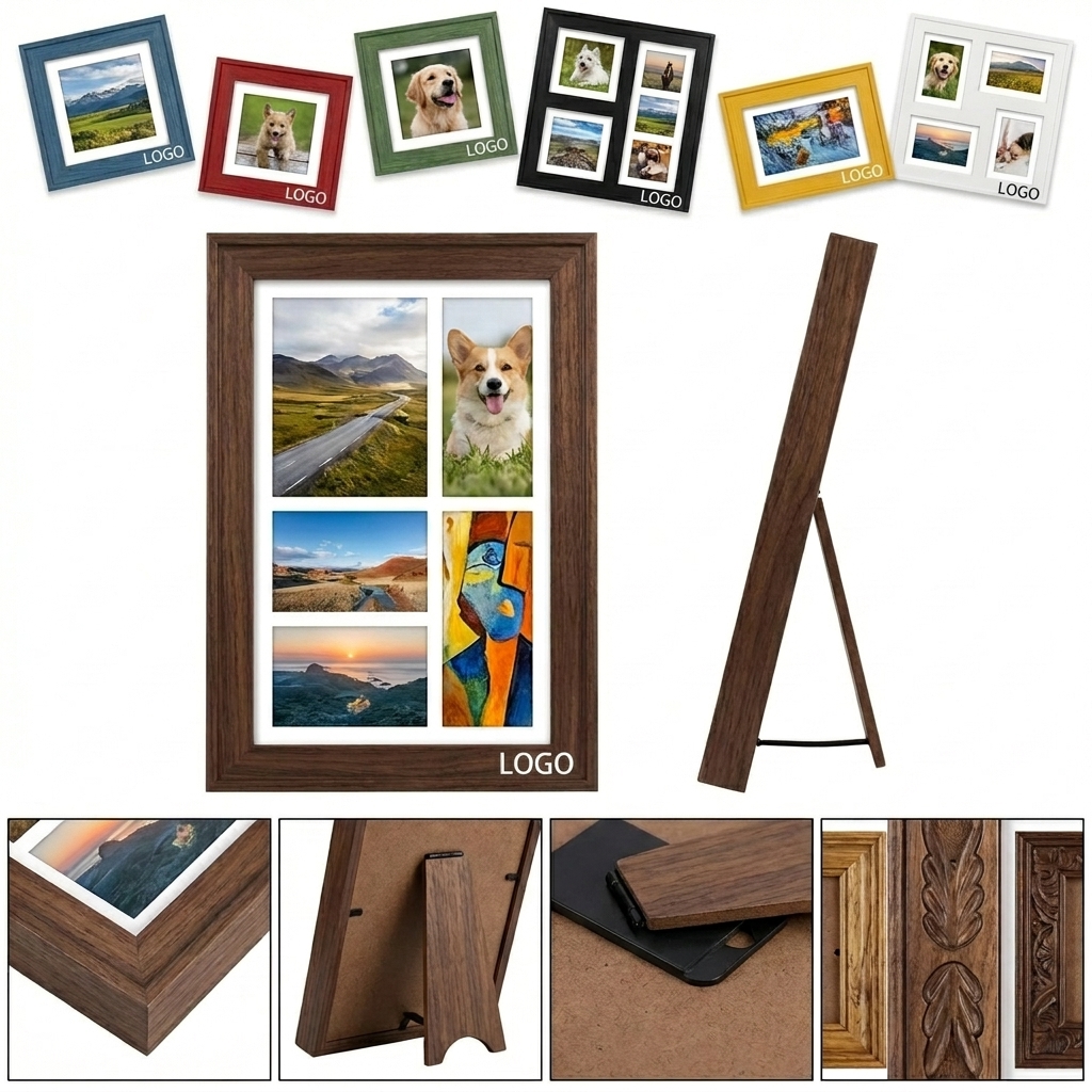 Handcrafted Multi-Opening Wooden Puzzle Photo Frame with Stand