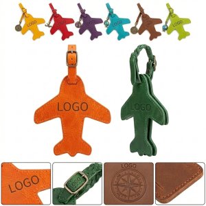 Genuine Leather Airplane Luggage Tag and Keychain
