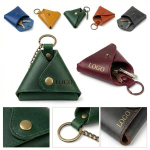 Triangular PU Leather Coin & Card Wallet with Snap Closure